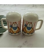 Vintage 80s Cat Salt and Pepper Shaker Set Pink White Lisa Berrett Fat K... - $24.74