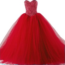 Kivary Plus Size Tulle Heavy Beaded Ball Gown Long Prom Dresses Quinceanera Fuch - £150.81 GBP