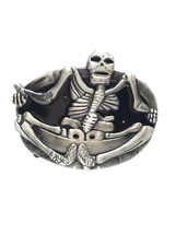 Brushed Nickel Yoga Pose Skeleton Belt Buckle Silver Tone Vintage - £10.31 GBP