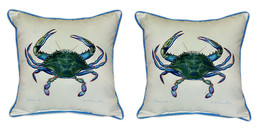 Pair of Betsy Drake Beige Male Blue Crab Large Pillows 18 Inchx18 Inch - £71.05 GBP
