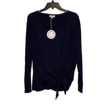 Umgee Womens Top Size Small Navy Blue Side Tie Polyester Rayon Blend T-Shirt LS - £17.02 GBP