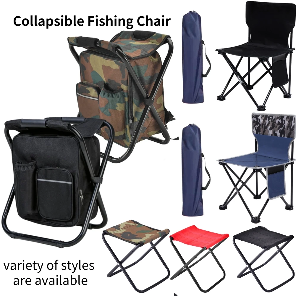 2 in 1 Outdoor Folding Chair Camping Fishing Chair Stool Portable Backpack - £14.01 GBP+