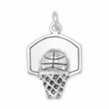 Oxidized Basketball Hoop Charm Pendant Sporty Girl Boys Players Gift 925 Silver - £28.98 GBP