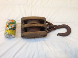 Antique Wood/Cast Iron Boat Ship Maritime Farm Barn Double Block &amp; Tackle Pulley - £67.26 GBP