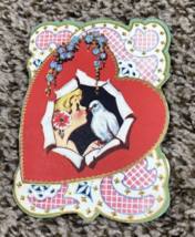 Vintage Valentines Day Card Girl Kissing Dove A Love Bird Seeks Its Mate - €5,14 EUR