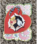 Vintage Valentines Day Card Girl Kissing Dove A Love Bird Seeks Its Mate - $5.99