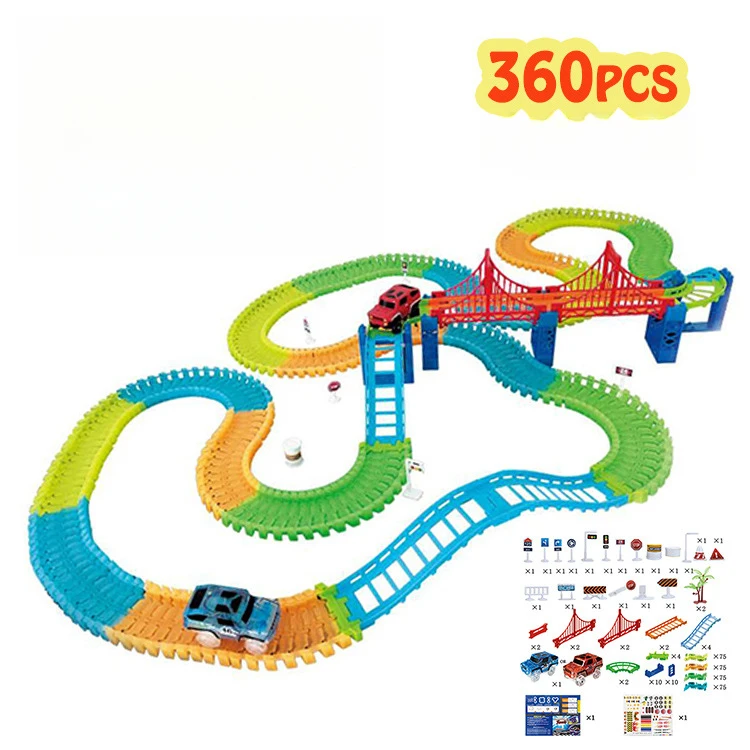 Building Block Luminous Glow Track Car Electric Vehicle Children&#39;s Versatile DIY - $99.14+