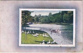 1919 Postcard Geese Canoe People On Lake Embossed Edge Of Picture - $1.97