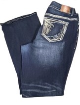 Maurices Jeans Womens 18 Short Boot Cut Blue Denim Pants Embroidered 36x30 - £23.48 GBP