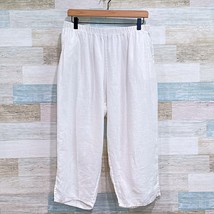 FLAX Jeanne Engelhart 100% Linen Crop Tapered Pants White Vintage Womens... - £71.79 GBP