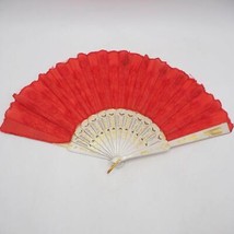 Vintage Ladies Fabric &amp; Plastic Folding Fan - £28.50 GBP