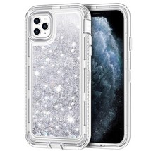 Transparent Heavy Duty Glitter Quicksand Case w/ Clip SILVER For iPhone 12 Mini - $8.56