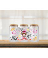 Sugar Skull Pink swirls  | UV DTF 16oz Glass Can - $5.47 CAD