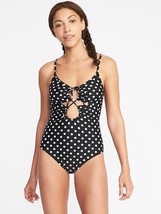 New Old Navy Women Ruched Lace Up Black White Polka Dot Cutout Swimsuit ... - £15.72 GBP