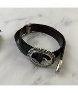 Brighton Vintage Y2k Womens Reversible Belt Size M Black Brown Silver Oval - $25.73