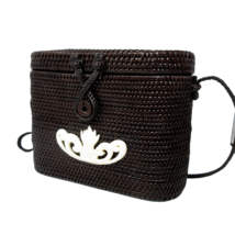 Small Shoulder Bag Purse Dewi Rattan Woven Wicker Pineapple Dark Brown - £52.66 GBP