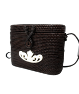 Small Shoulder Bag Purse Dewi Rattan Woven Wicker Pineapple Dark Brown - £52.34 GBP