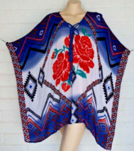 Sonoma OSFA Tribal Floral Tie Neckline Rayon Gauze Poncho Top Cover-up C... - $15.84