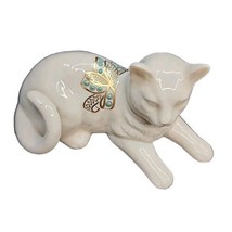 Lenox Cat Kitten Aqua Jewels Gold Bow Porcelain China Figurine 1992 Rest... - $15.83