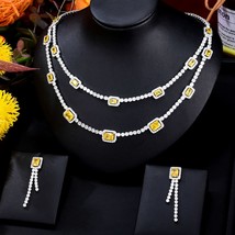 Super Luxury Yellow 2PCS Brazilian Necklace cubic Zircon Jewelry Sets For Women  - £31.55 GBP