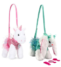 NEW Poochie and Co. Plush 3D Purse white faux fur bunny or unicorn sequins - £9.44 GBP