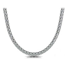 13.50Ct Brilliant Simulated Diamond Tennis Necklace 14K White Gold Plated Silver - £316.14 GBP