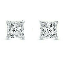 2.00 Ct Princess Cut Earrings Studs Real Solid 14K White Gold Finish Screw Back - £31.02 GBP
