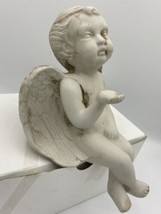 Vintage Bisque Angel Cherub Shelf Sitter Figurine Weathered 8&quot; - £23.30 GBP