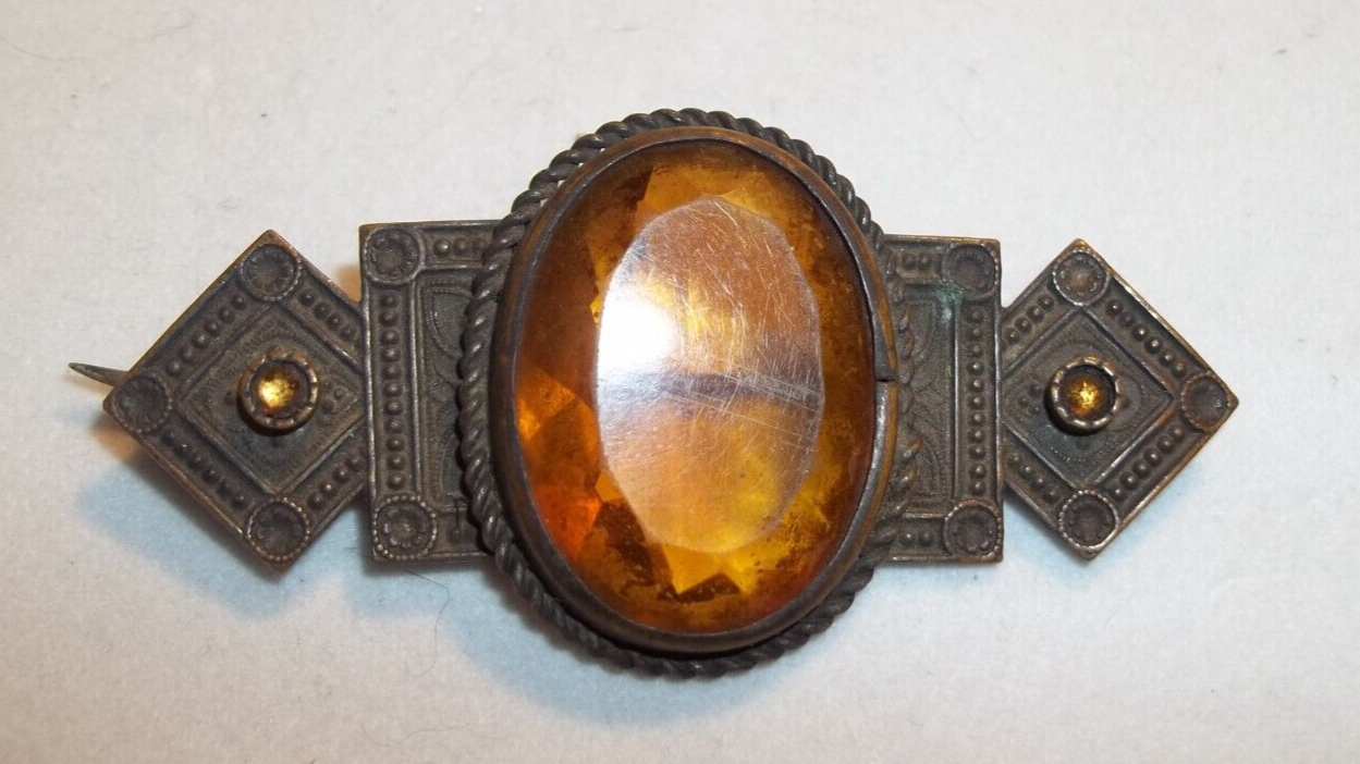 Primary image for Antique Victorian Brooch Pin Yellow Faceted Stone C-clasp