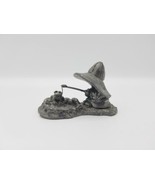 Vintage RICKER BARTLETT Pewter Young Boy Fishing with Frog &amp; Rain Hat Fi... - £10.62 GBP