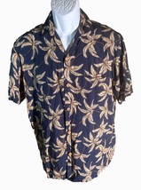 PARADISE FOUND Men&#39;s Shirt Sleeve Button Down Palm-Tree Hawaiian Shirt Blue Smal - £13.91 GBP