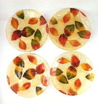 Fused Glass Art Plate &quot;Fall Leaves&quot; 9&quot; Salad Dessert Dish Vintage, Mint - $1,444.57 MXN