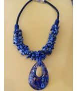 African Lapis Lazuli & Blue Murano Chunky Statement Necklace 20" Retail $75