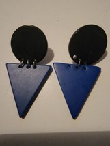 Vintage Womens Earrings VTG Black And Blue Circle Triangle Dangle - $8.75