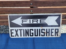 Vintage Painted Metal Fire Extinguisher Sign Black &amp; White 6.5&quot;x14&quot; Left Arrow - £31.57 GBP