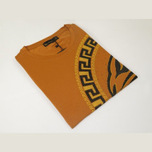 Men LAVERITA European Fashion Crew Shirt Short Sleeve Lion Medallion 93265 Camel image 3