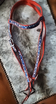 Red White and Blue Nylon Bridle with reins Used image 1