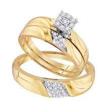 10k Yellow Gold His &amp; Her Round Diamond Matching Bridal Wedding Ring Set - £352.00 GBP