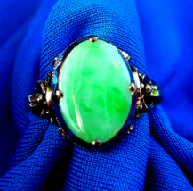 Earth mined Green Jade Engagement Ring Victorian 14k Gold Setting Size 5.75 - £2,174.02 GBP