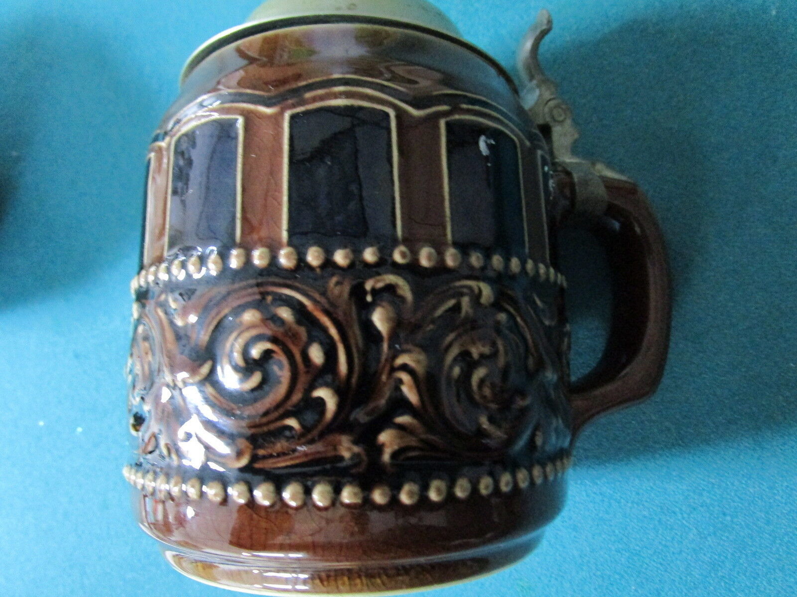Primary image for Old 1920s mug engraved personalized for Elise u Hans, brown salt glazed