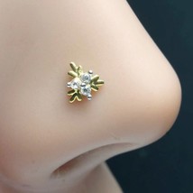 Tiny 14K Real Gold Nose stud White CZ Indian Women nose ring Push Pin - £20.88 GBP