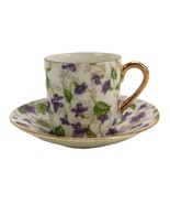 Vintage Porcelain Demitasse Cup &amp; Saucer Set, Violets and Leaves, INARCO... - $14.65