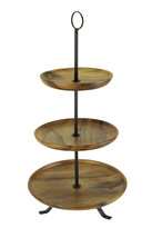 Zeckos Rustic Round Wood Standing 3 Tiered Serving Tray - £34.11 GBP