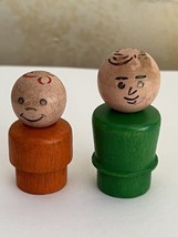 2 Vtg rare Fisher Price Little People all Wood family Boy man red hair b... - $17.77