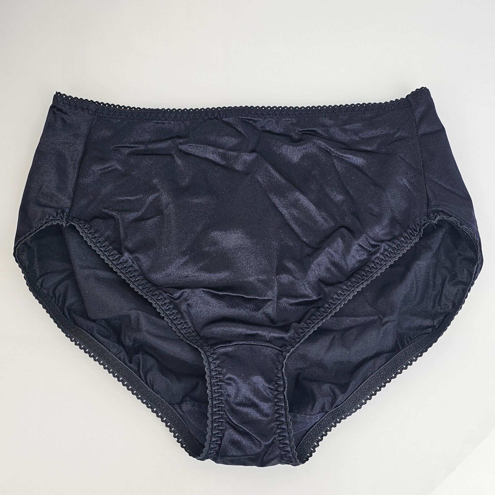 Primary image for Vanity Fair Black Second Skin Satin Panties Shiny Slippery Shapewear 8 9 XL XXL