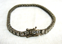Vintage Sterling Silver 925 Bracelet Clear Rhinestones Push Clasp 15-v - $918.74 MXN
