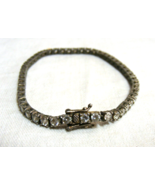 Vintage Sterling Silver 925 Bracelet Clear Rhinestones Push Clasp 15-v - €42,21 EUR