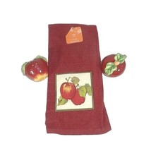 Farmhouse Red Apple Towel and Ceramic Salt Pepper Shaker Set 2.5 inches ... - $20.54
