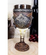 Western Bison Steer Skull With Lasso Ropes Cowboy On Horse Wine Goblet C... - $34.16 CAD