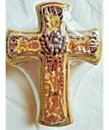 Ceramic Cross Prayer Box and Lid Floral Glossy Brown 5 x 4&quot; Porcelain De... - £13.39 GBP